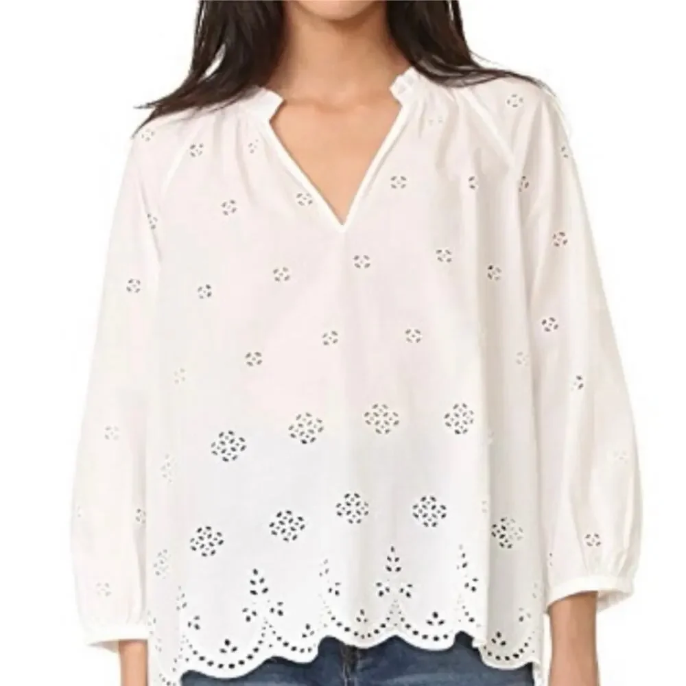 Madewell White Eyelette Scallop Top Womens Size XXS